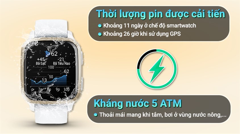 Thời lượng pin và khả năng kháng nước của Garmin Venu SQ 2