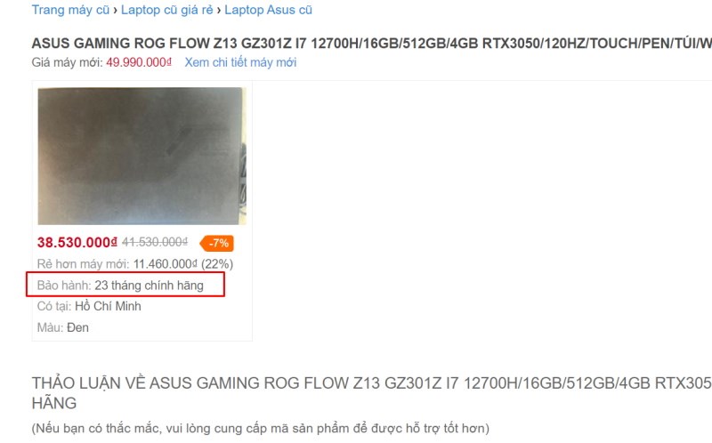 Chính sách bảo hành laptop cũ tại Thế Giới Di Động