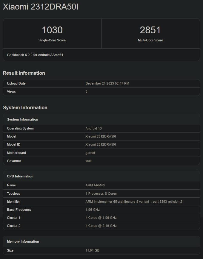 Hiệu năng của Redmi Note 13 Pro 5G trên nền tảng điểm chuẩn Geekbench Hiệu năng của Redmi Note 13 Pro 5G trên nền tảng điểm chuẩn Geekbench