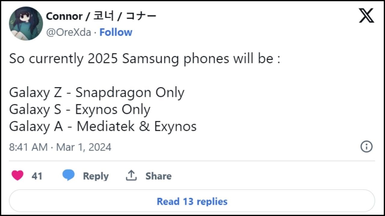 Có vẻ Samsung sẽ sử dụng chip Exynos cho dòng S, Snapdragon cho loạt điện thoại gập và chip Mediatek, Exynos cho dòng A Có vẻ Samsung sẽ sử dụng chip Exynos cho dòng S, Snapdragon cho loạt điện thoại gập và chip Mediatek, Exynos cho dòng A