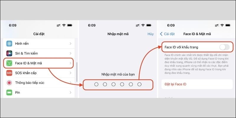 Bật thanh ngang Face ID với khẩu trang