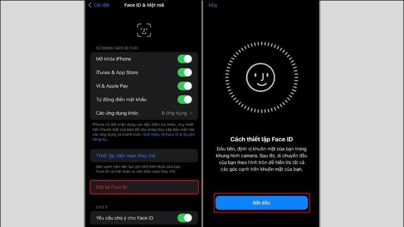 Cái đặt lại Face ID trên iPhone
