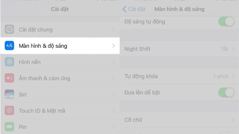Chọn tính năng Màn hình & độ sáng