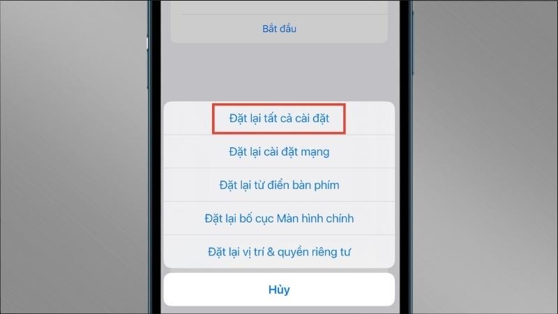Chọn mục Đặt lại tất cả cài đặt