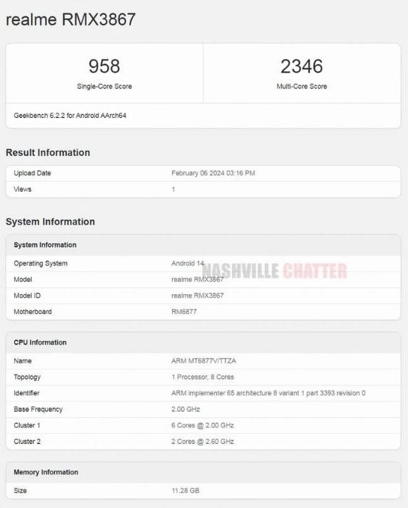 Kết quả bài test điểm chuẩn Geekbench về realme 12+