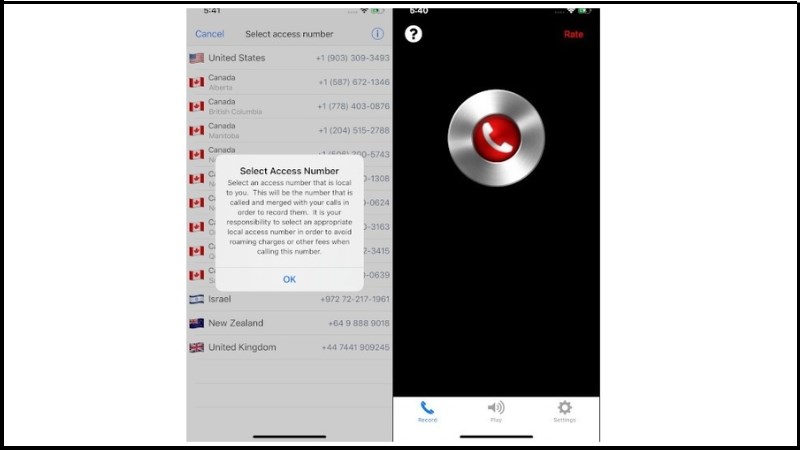 Giao diện của ứng dụng Call Recorder Lite