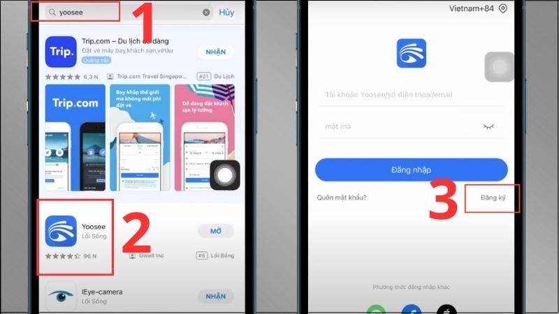 Tải ứng dụng Yoosee tại App Store > Chọn Đăng ký