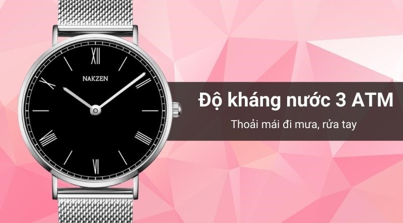 Độ kháng nước 3 ATM thoải mái đi mưa, rửa tay Độ kháng nước 3 ATM thoải mái đi mưa, rửa tay