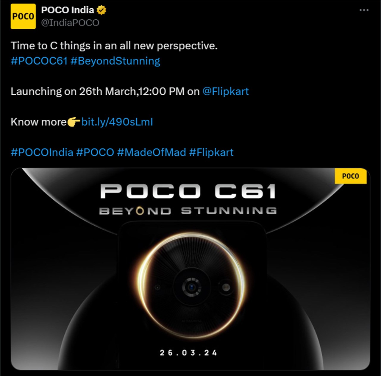 Bài đăng của POCO Ấn Độ trên X/Twitter về thời gian ra mắt POCO C61 Bài đăng của POCO Ấn Độ trên X/Twitter về thời gian ra mắt POCO C61