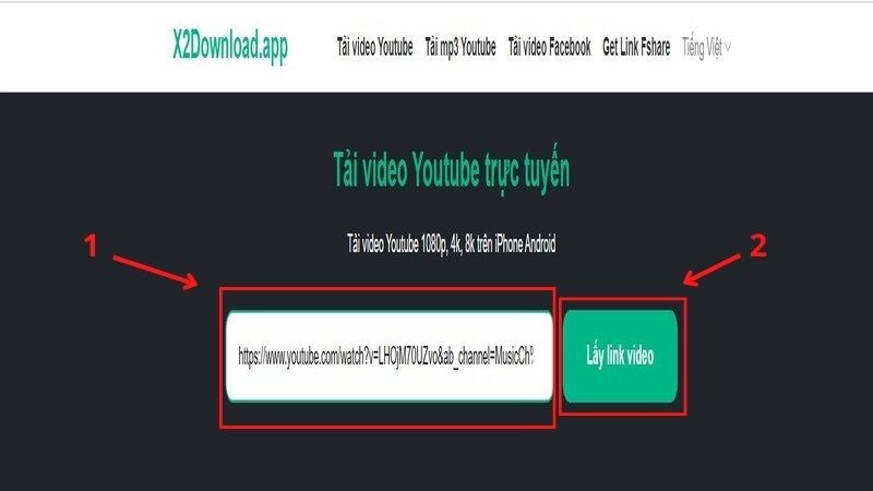 Dán link video vào khung tìm kiếm và bấm vào nút bên cạnh