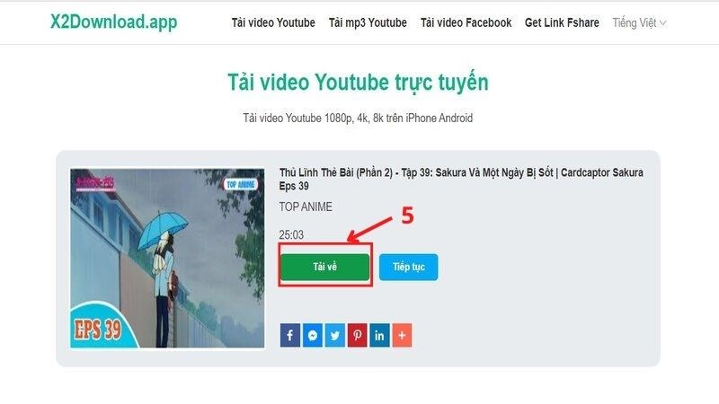 Bấm vào nút tải về để tải video