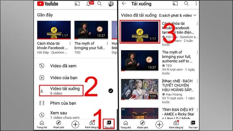 Vào Thư viện để xem dánh sách video đã tải xuống