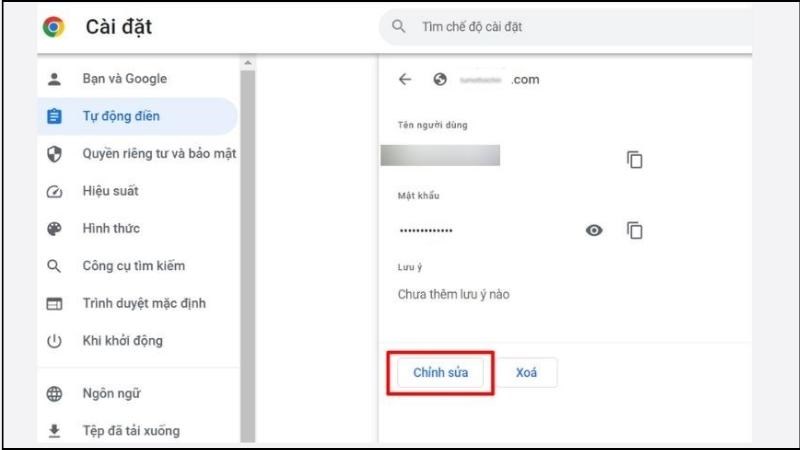 Nhấp vào Chỉnh sửa để tiến hành đổi mật khẩu 