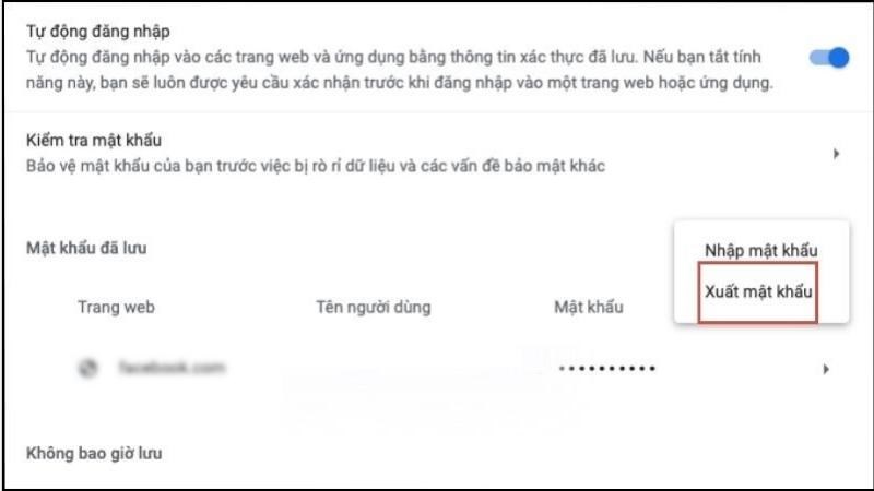 Hãy nhấp vào biểu tượng Xem thêm > Xuất mật khẩu