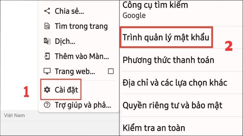 Nhấn vào biểu tượng Cài đặt > Trình quản lý mật khẩu