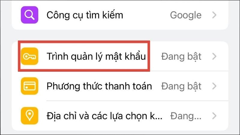 Nhấn vào biểu tượng Thêm > Trình quản lý mật khẩu