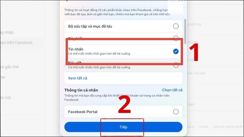 Chọn Tin nhắn > Chọn Tiếp Chọn Tin nhắn > Chọn Tiếp