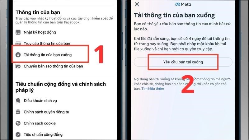Chọn Tải thông tin của bạn xuống > Chọn Yêu cầu bản tải xuống Chọn Tải thông tin của bạn xuống > Chọn Yêu cầu bản tải xuống