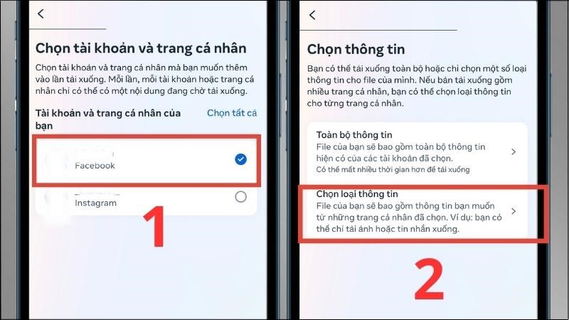 Chọn tài khoản > Chọn Chọn loại thông tin Chọn tài khoản > Chọn Chọn loại thông tin