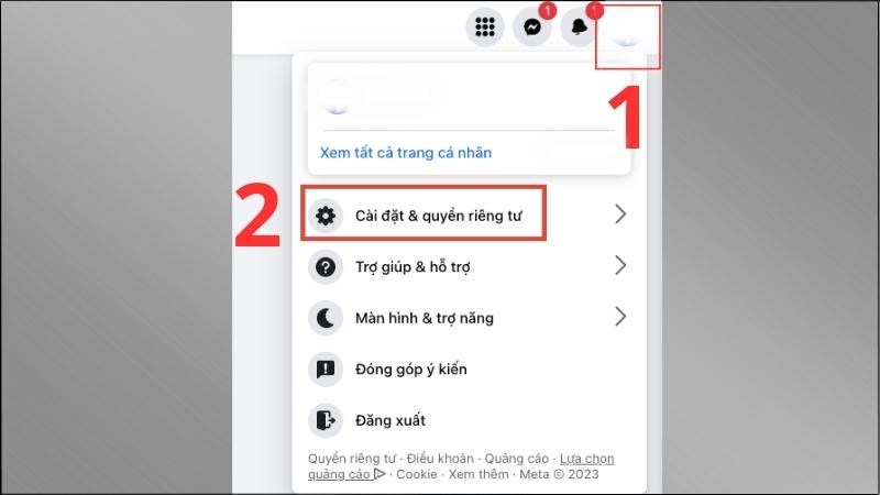 Chọn ảnh trang cá nhân ở góc phải trên màn hình > Chọn Cài đặt & quyền riêng tư Chọn ảnh trang cá nhân ở góc phải trên màn hình > Chọn Cài đặt & quyền riêng tư