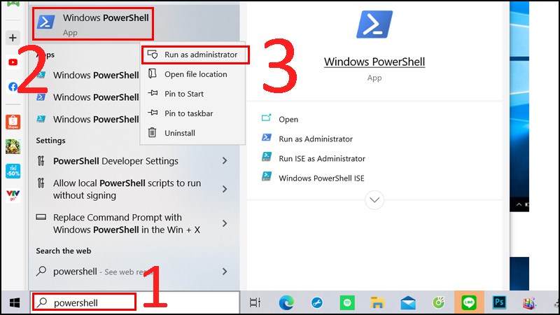 Di chuyển chuột tại mục Window PowerShell