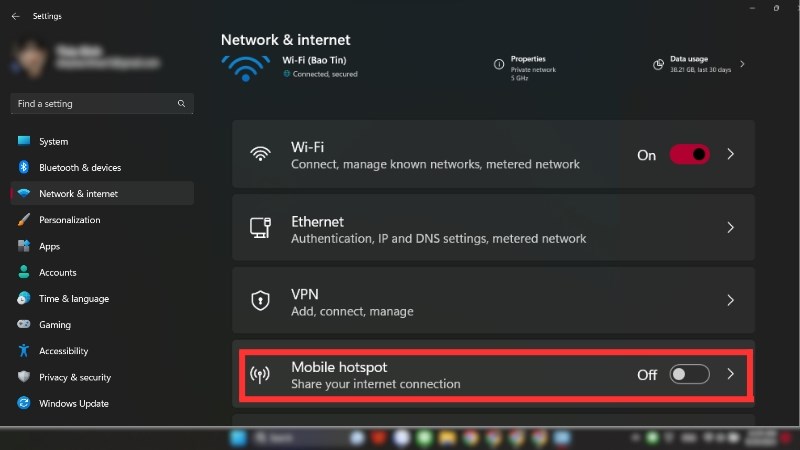  Chọn Mobile hotspot