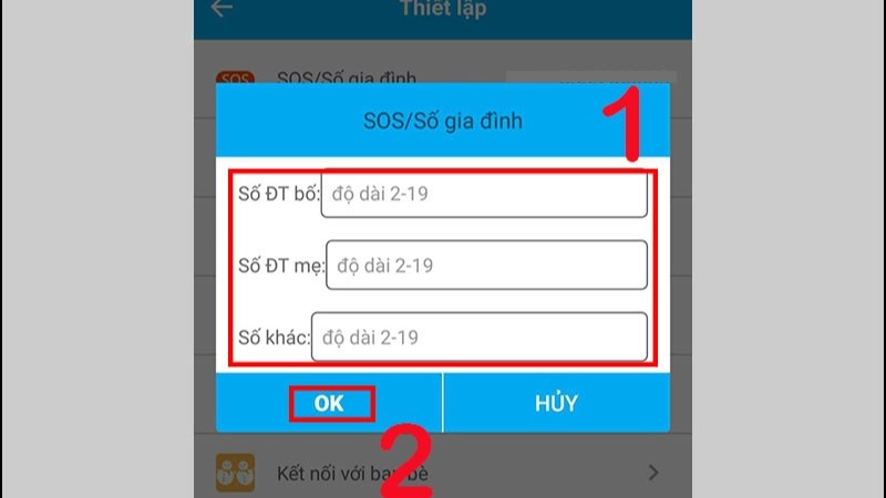 Nhập 3 số điện thoại người thân Nhập 3 số điện thoại người thân