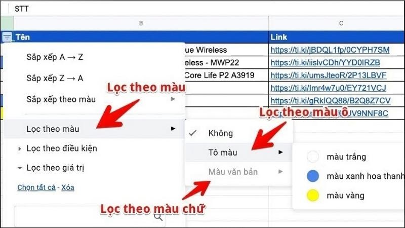 Chọn Lọc theo màu > Chọn màu muốn lọc