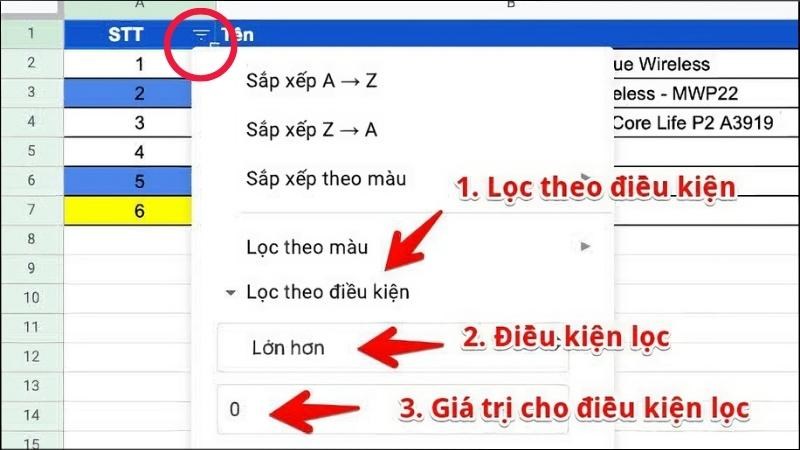 Chọn Lọc theo điều kiện và thực hiện lọc