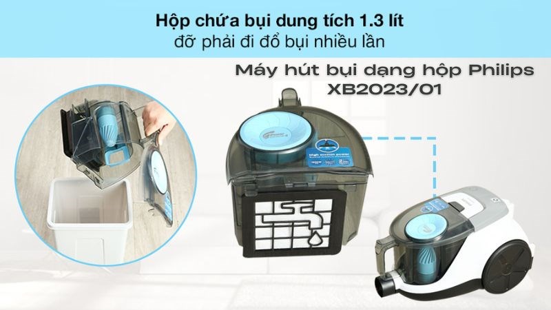 Máy hút bụi Philips có thiết kế nhỏ gọn, nhưng dung tích vẫn rất lớn