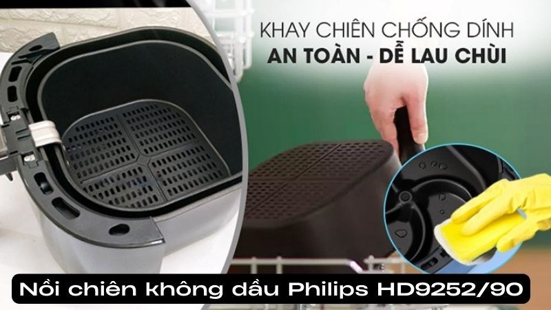 Lòng nồi chiên Philips được làm từ thép không gỉ phủ một lớp chống dính