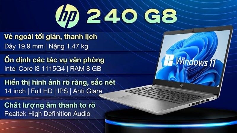 HP 240 G8 i3 1115G4 (6L1A1PA) sử dụng chip Intel Core i3 Tiger Lake 1125G4 có hiệu năng ổn