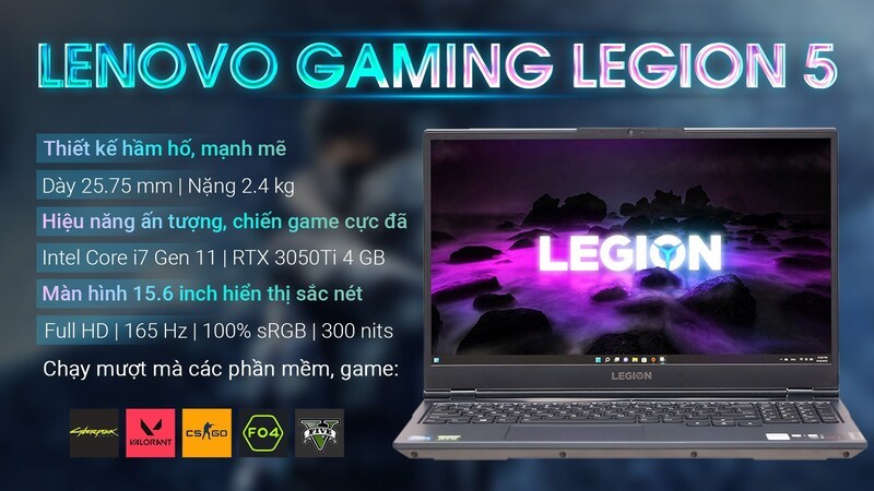 Laptop Lenovo Gaming Legion 5 có bàn phím Full size tích hợp đèn nền