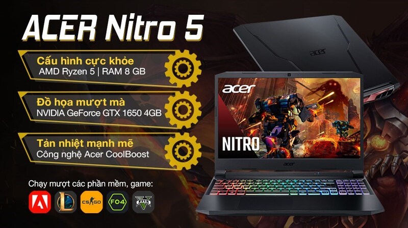 Acer Nitro 5 Gaming có thiết kế mạnh mẽ đầy góc cạnh 