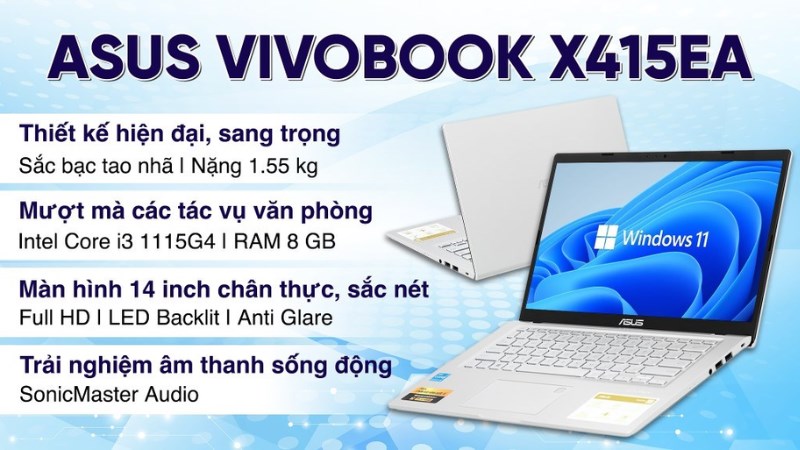 Asus Vivobook X415EA i3 dễ dàng mang di chuyển