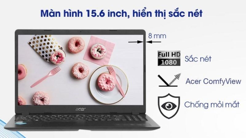 Đặc biệt, Laptop Acer trang bị màn hình 15.6 inch 