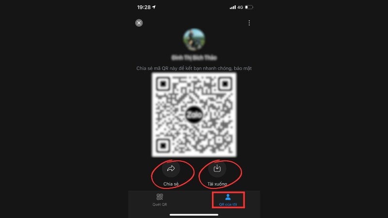 Tiếp tục chọn vào QR của tôi để chia sẻ hoặc tải xuống mã QR của mình nhé Tiếp tục chọn vào QR của tôi để chia sẻ hoặc tải xuống mã QR của mình nhé