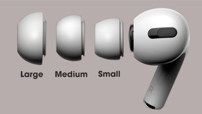 AirPods Pro được kèm theo đệm tai cao su với 3 kích cỡ khác nhau AirPods Pro được kèm theo đệm tai cao su với 3 kích cỡ khác nhau