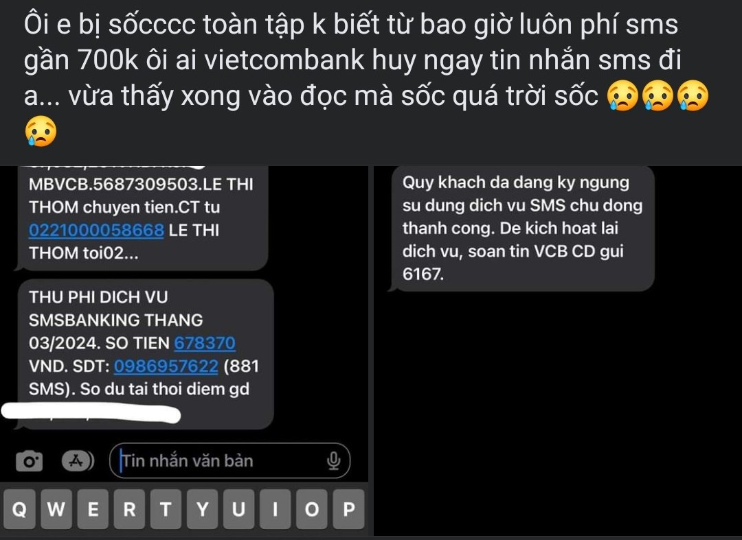 Thông tin người dùng bị thu phí tài khoản Vietcombank