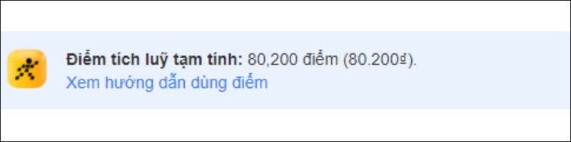 Hệ thống sẽ hiển thị số điểm tích tạm tính