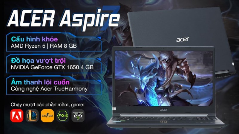 Laptop Acer Aspire 7 Gaming A715 42G R05G R5 có khả năng xử lý mượt mà các tác vụ văn phòng 