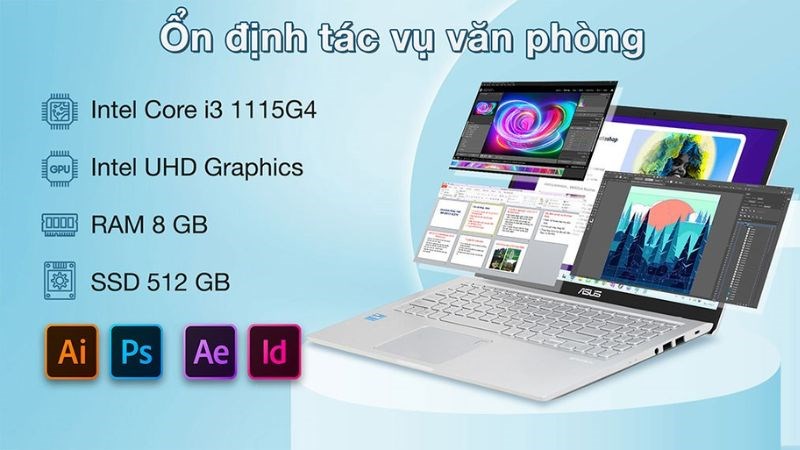 Laptop Asus VivoBook X515EA i3 vận hành trơn tru các tác vụ học tập - văn phòng