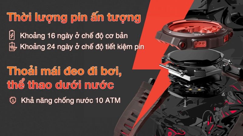 Chống nước 10ATM, cho phép lặn sâu và sử dụng trong các hoạt động dưới nước Chống nước 10ATM, cho phép lặn sâu và sử dụng trong các hoạt động dưới nước