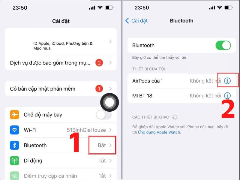 Cài đặt -> Bluetooth 