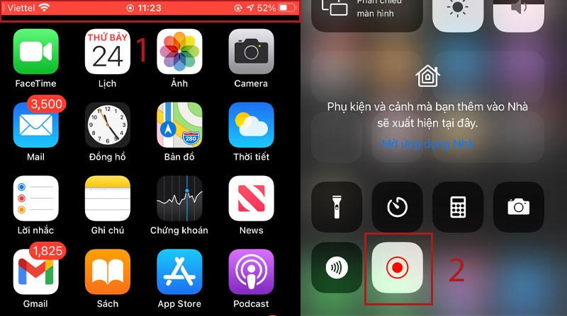 Chạm vào biểu tượng dừng ghi màn hình trong trung tâm điều khiển để kết thúc ghi màn hình Chạm vào biểu tượng dừng ghi màn hình trong trung tâm điều khiển để kết thúc ghi màn hình