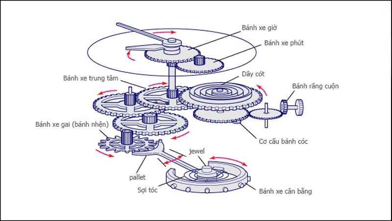 Đồng hồ được cấu tạo từ nhiều bộ phận khác nhau