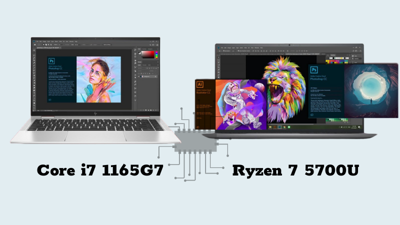 Laptop HP với chip i7 1165G7 và Laptop Dell với chip R7 5700U Laptop HP với chip i7 1165G7 và Laptop Dell với chip R7 5700U