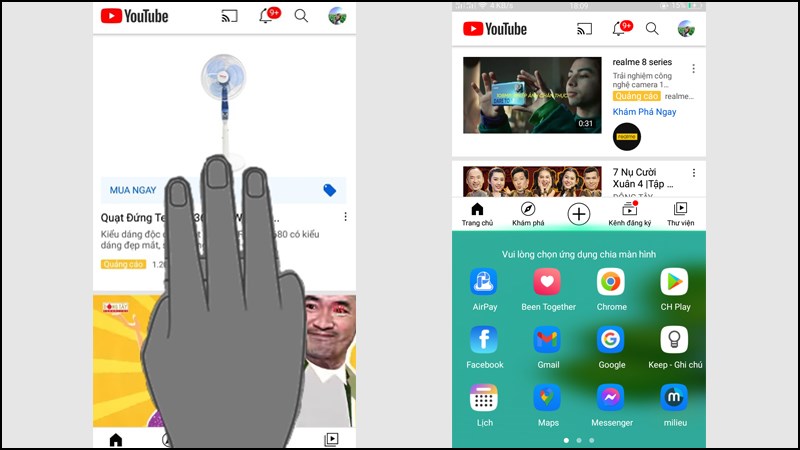Giữ 3 ngón tay vuốt lên để mở 1 ứng dụng 