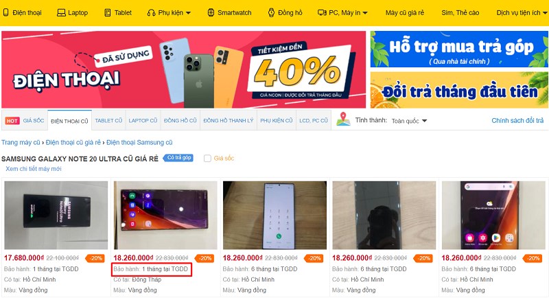 Chính sách bảo hành điện thoại cũ tại TGDĐ