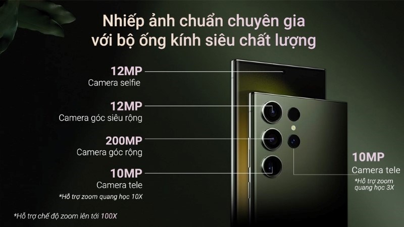 Samsung Galaxy S23 Ultra 5G 256GB với camera chính 200 MP và camera 12 MP góc siêu rộng 